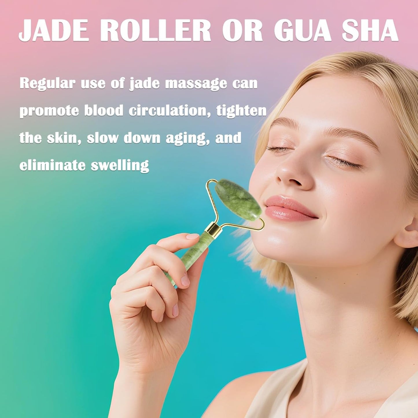 Jade Roller Gua Sha Tools - Nature Gua Sha Facial Tool Skin Tightening Face Massager Anti-Aging Jade Face Roller Puffiness Reducing Guasha Stone for Women Men（Green）