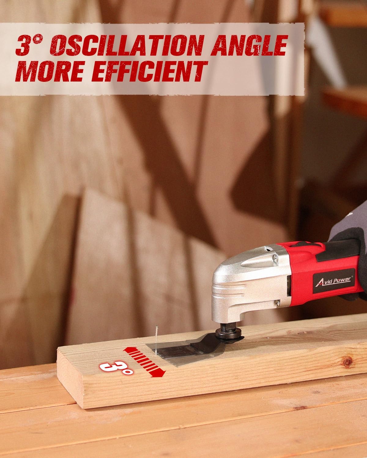 AVID POWER Oscillating Tool, 22000 OPM Electric Oscillating Multi Tool with 3°Oscillation Angle, Cutting, Sanding, Grinding, Scraping, 11 Accessories & Universal Interface-Red