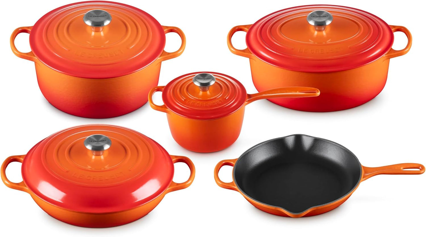 Le Creuset Enameled Cast Iron Signature, 9-Piece Cookware Set, Flame