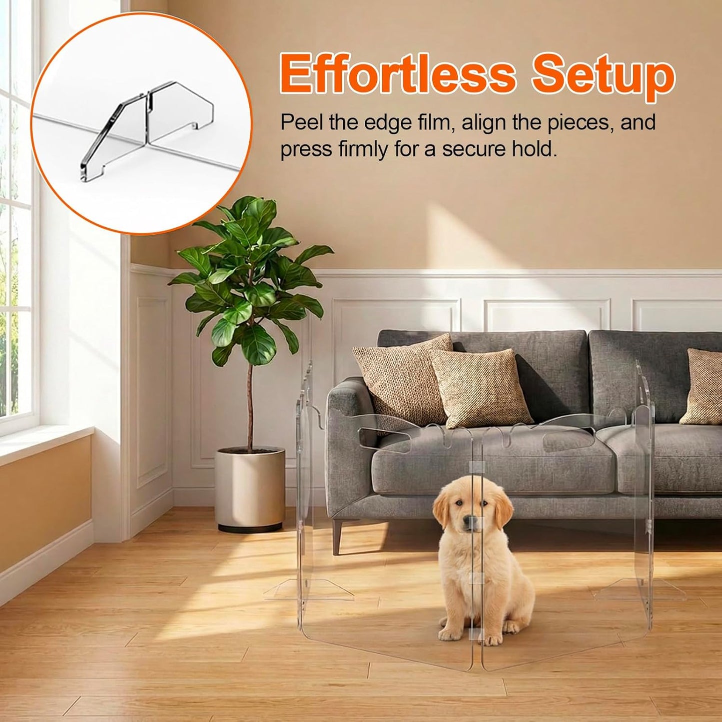 Acrylic Dog Gate, 31in Tall Freestanding Clear Pet Gate for Doorways, Transparent Clear Dog Gate Indoor for Large Openings & Stairs, Foldable Pet Gate for Dogs (3 Panel - 60'' W x 31'' H)