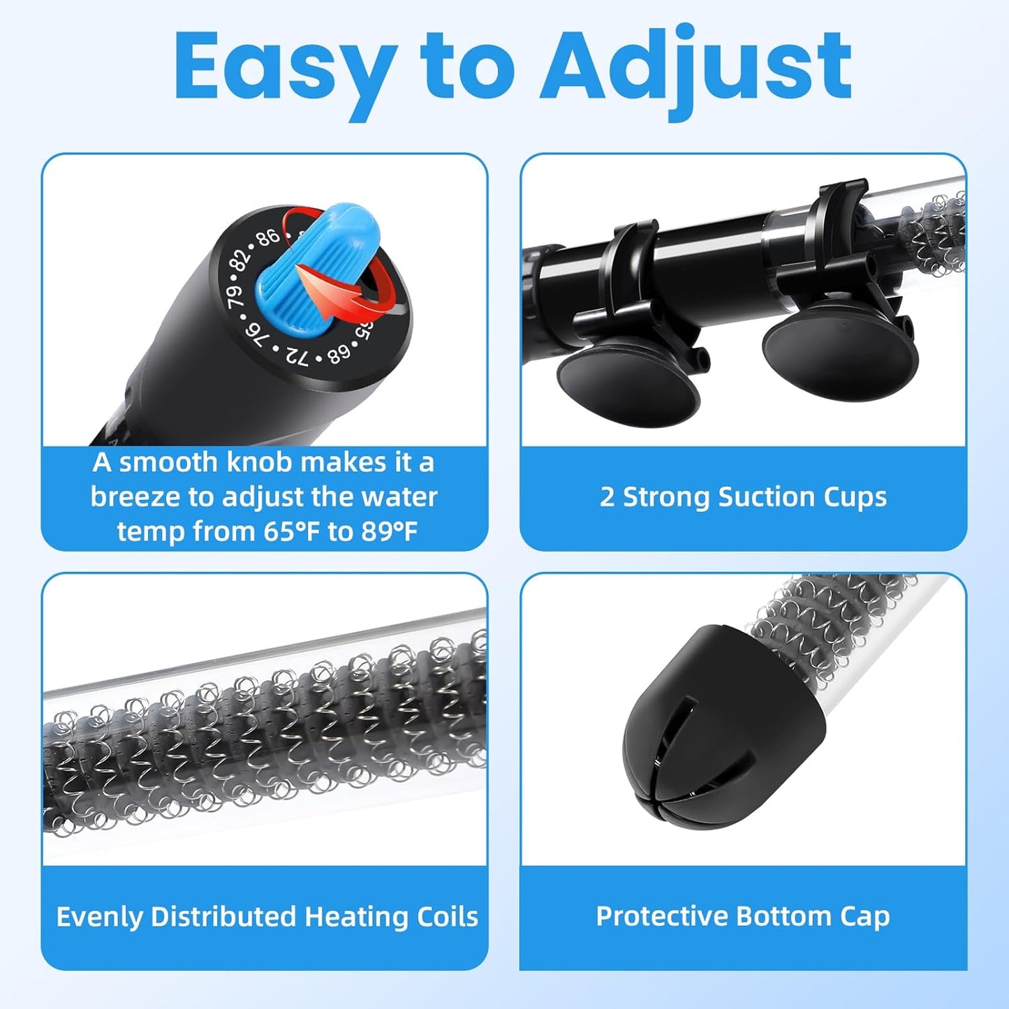 AQUANEAT Aquarium Heater, 300W Fish Tank Heater, Adjustable Submersible Water Thermostat with Digital Thermometer