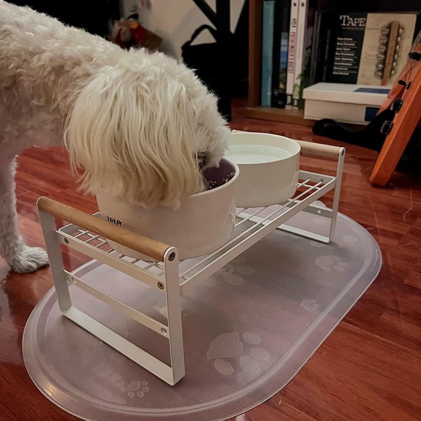 Upgraded Elevated Cat Bowls, Adjustable Raised Cat Dishes Stand with 2 Ceramic Bowls for Cats and Dogs, 20 oz Each