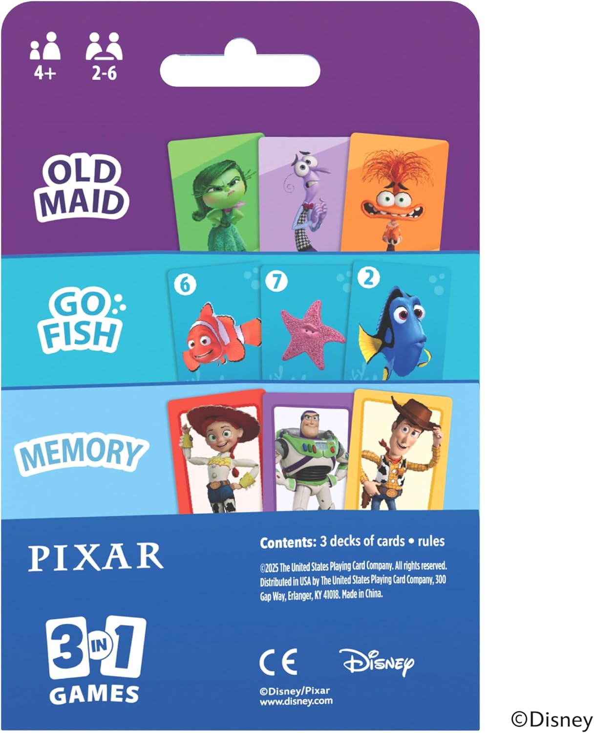Bicycle Disney and Pixar 3-in-1 Card Games, Old Maid, Go Fish & Memory, Featuring Toy Story, Finding Nemo & Inside Out Characters, Kids Card Games Ages 4+, Family Games for 2-6 Players
