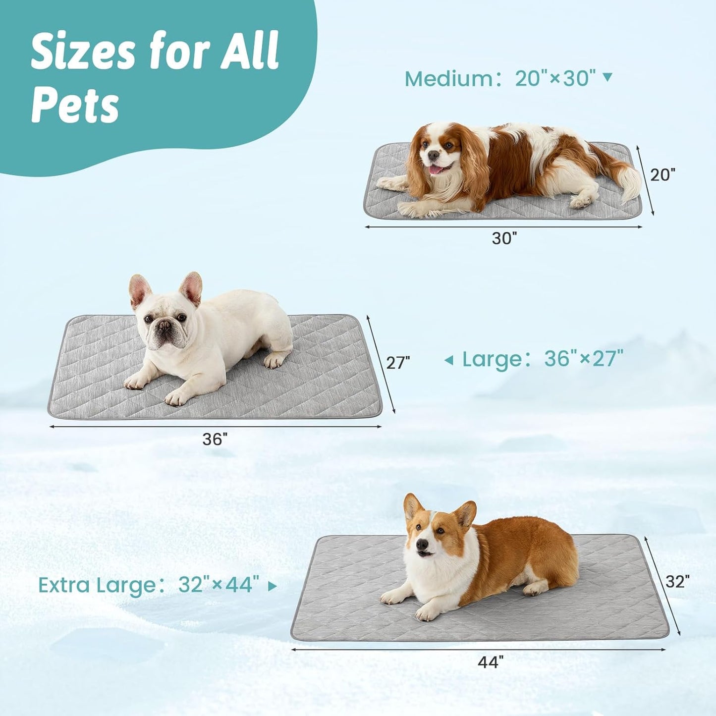 Dog Cooling Mat 32"x44" Q-Max>0.4, Waterproof Pet Cooling Pad, Leakproof & Non-Slip Dog Bed Cover, Washable Cooling Blanket for Medium Dogs, Crate, Sofa, Floor(Gray)