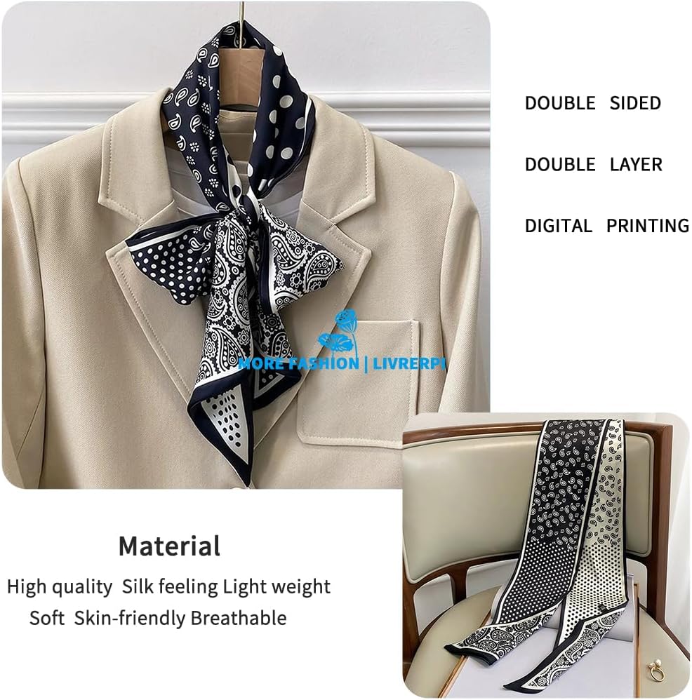 Livrerpi Silk Feeling Head Scarf Fashion Satin Hair Scarf Square Long Scarves for Women Gifts
