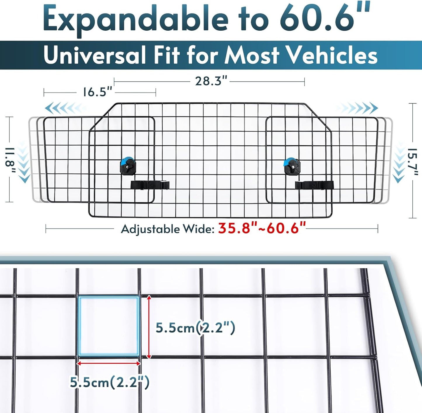 rabbitgoo Dog Car Barrier for SUVs, Adjustable Large Pet Gate, Universal-Fit Divider Cargo Net, Heavy-Duty Wire Mesh Dog Barrier SUV, Van Vehicles Subaru Car Accessories Safety Travel, Standard Model