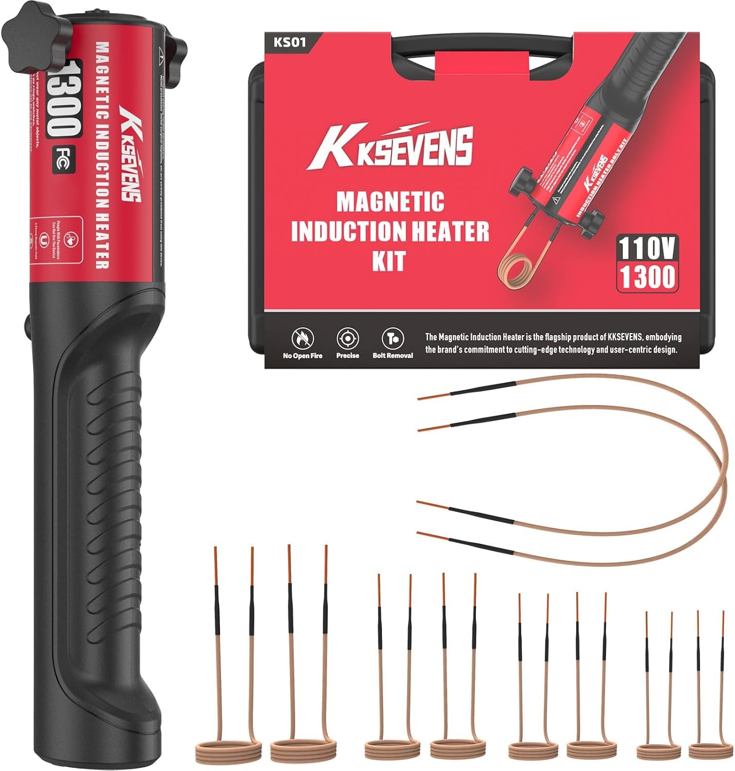Induction Heater Bolt 1300W 110V,Induction Bolt Heater Removal Tool Kit with 10 Coils for Rusty Screw Removing,Red