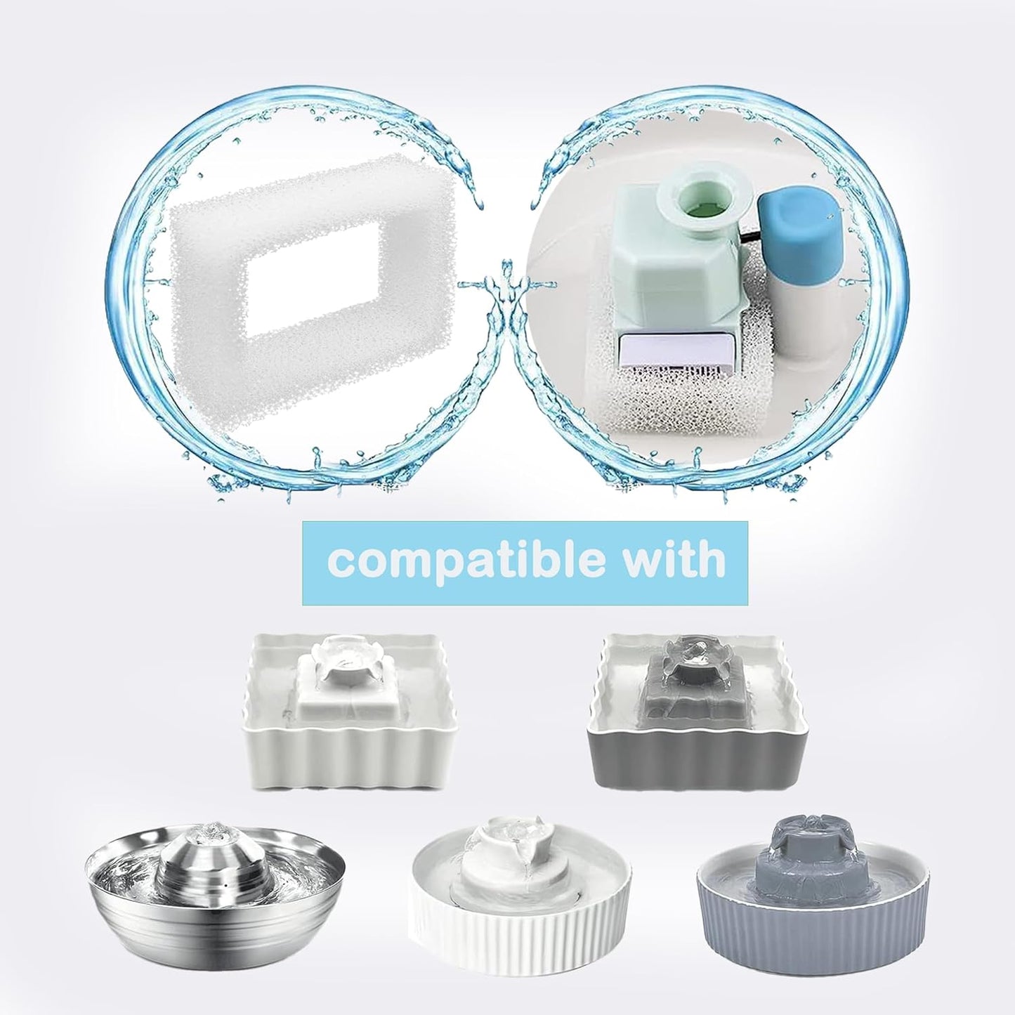 Delapan Cat Water Fountain Filters for 67oz/2L Cup Cake Ceramic Pet Fountain, 8 Pack Pet Replacement Filter Sponges fit DR-DC-160 Water Pump