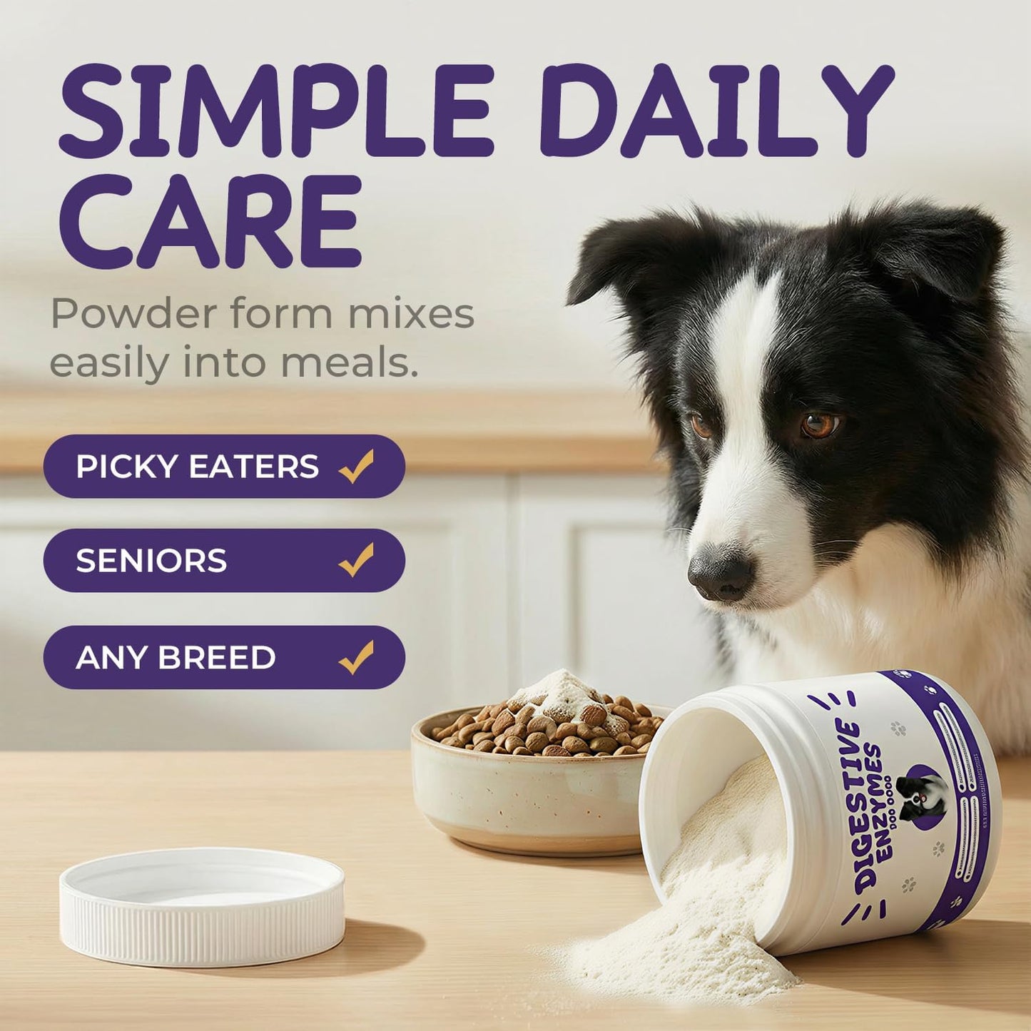Digestive Enzymes for Dogs, Pancreatic Enzyme Blend to Support Kibble Digestion, Nutrient Absorption & Stool Consistency – Daily Powder for Sensitive Stomachs, 60 g