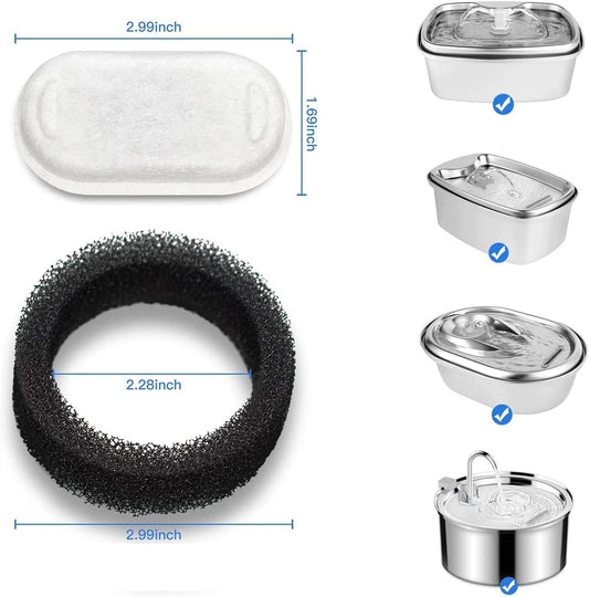 10-Pack Filters, Compatible with TOMXCUTE and SOOFPET 108oz/3.2L pet Fountain, Stainless Steel cat water Fountain with Sponges
