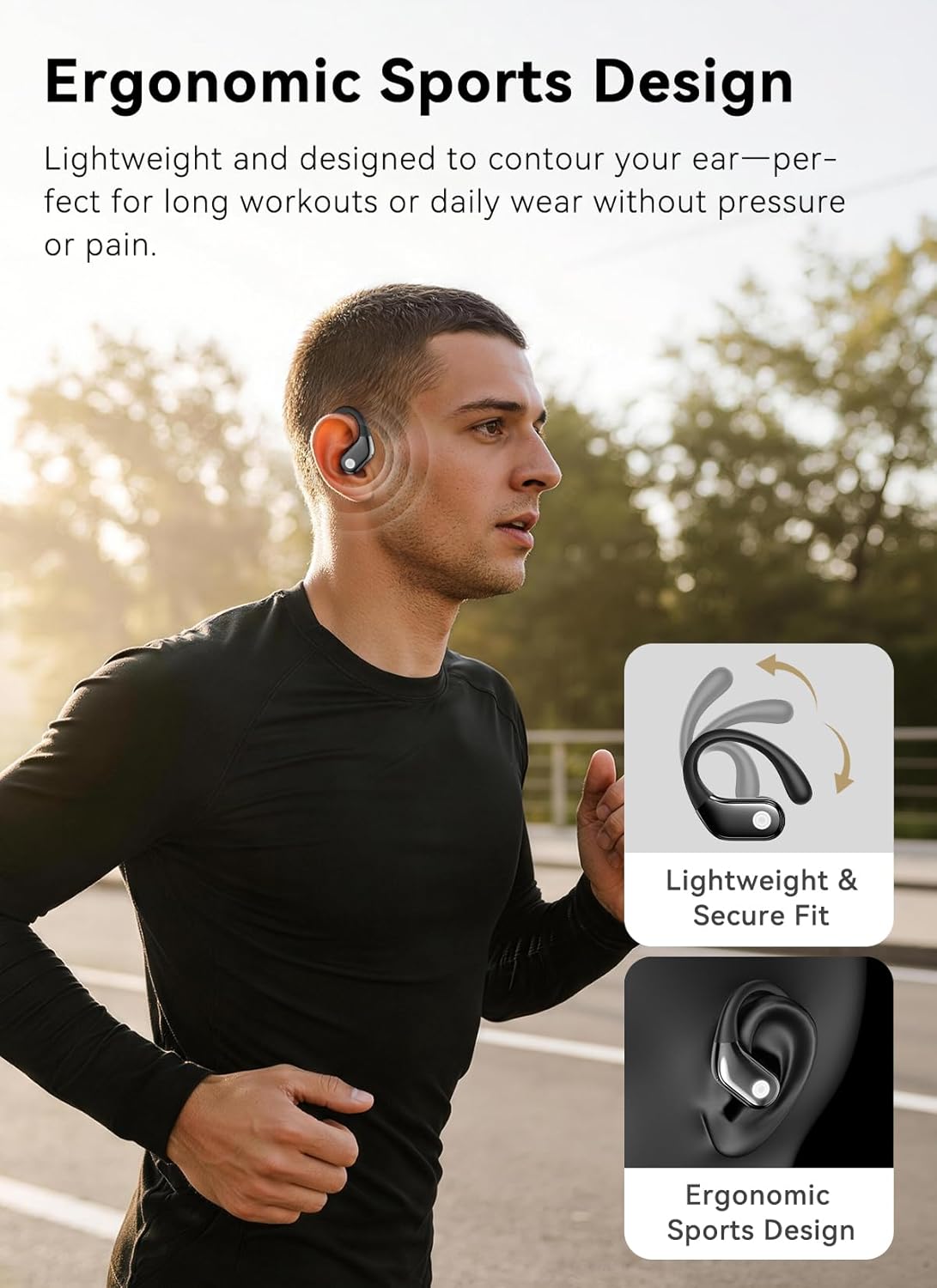 Wireless Earbuds, ENC Noise Cancelling Sport Ear Buds with Smart Charging Case, Bluetooth 5.4 Headphones, 5 EQ Over-Ear Earbuds for Sports/Workout/Gym-– Matte Black