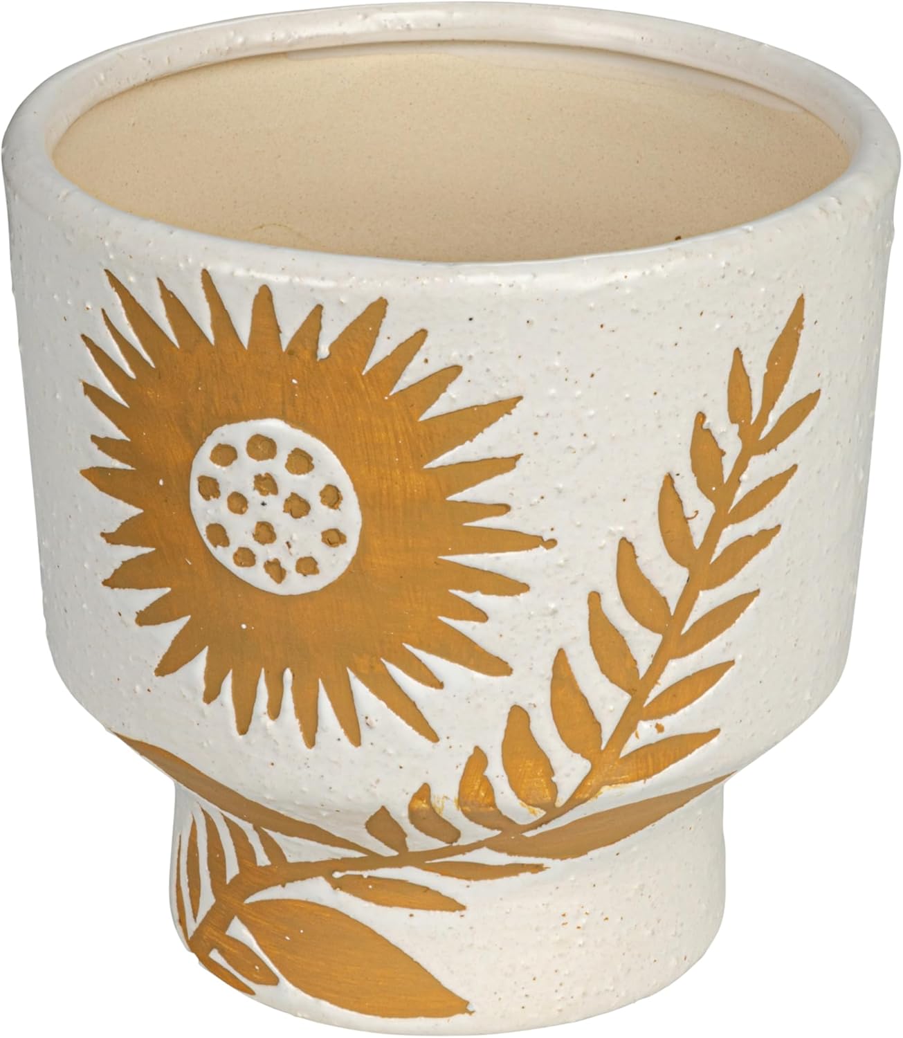 Creative Co-Op Stoneware Footed Planter with Flower, Reactive Glaze, White and Mustard