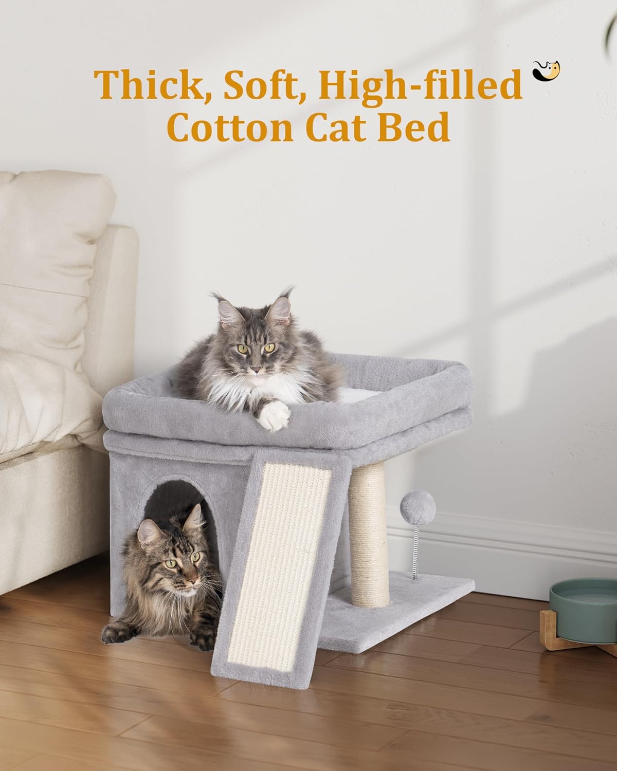 Cat Tree Tower for Large Cat, Cat Bed House with Large Perch for Adult Cats, 20 * 16.5 Inch Big Platform for Indoor with Super Cozy Mat, Large Condo with Scratching Post, Light Gray
