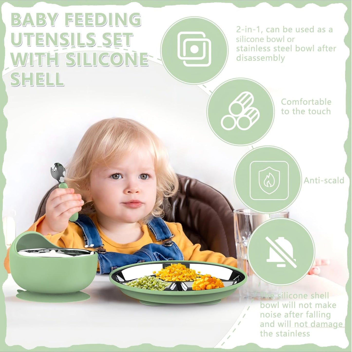 13 Pack Silicone Baby Feeding Set, BPA-Free Stainless Steel Toddler Feeding Supplies, Include Suction Plates, Baby Bowls, Silicone Fork & Spoon, and More, First Stage Baby Dish Set - 6+ Months