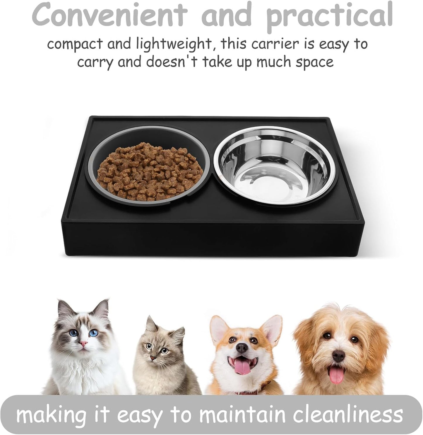 Milisten Elevated Cat and Dog Bowls Set Stainless Steel Slow Feeder with Adjustable Stand Non-tip Raised Food and Water Dish for Small Dogs and Puppies