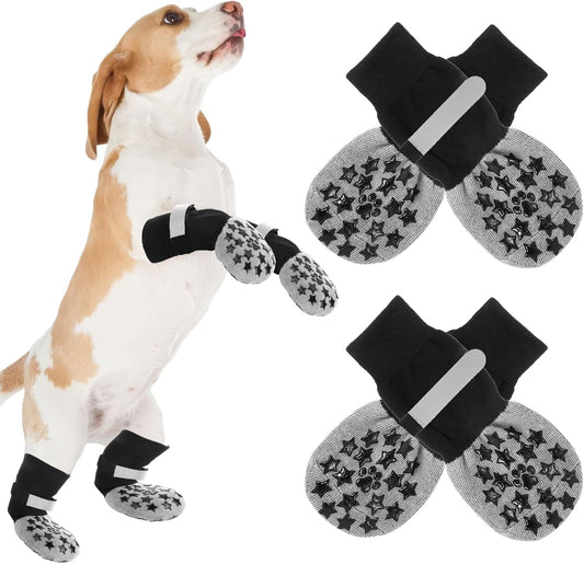Dog Socks Anti Slip, Non-Slip Dog Socks to Prevent Licking Paws with Elastic Straps for Hot/Cold Pavement, Boots & Paws Protectors for Small Medium Large Senior (4 Pcs, S)