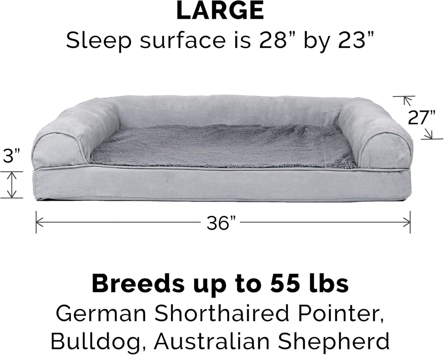 Furhaven Dog Bed Sofa Plush & Suede Sofa - Gray, Large W/Same Size Waterproof Liner