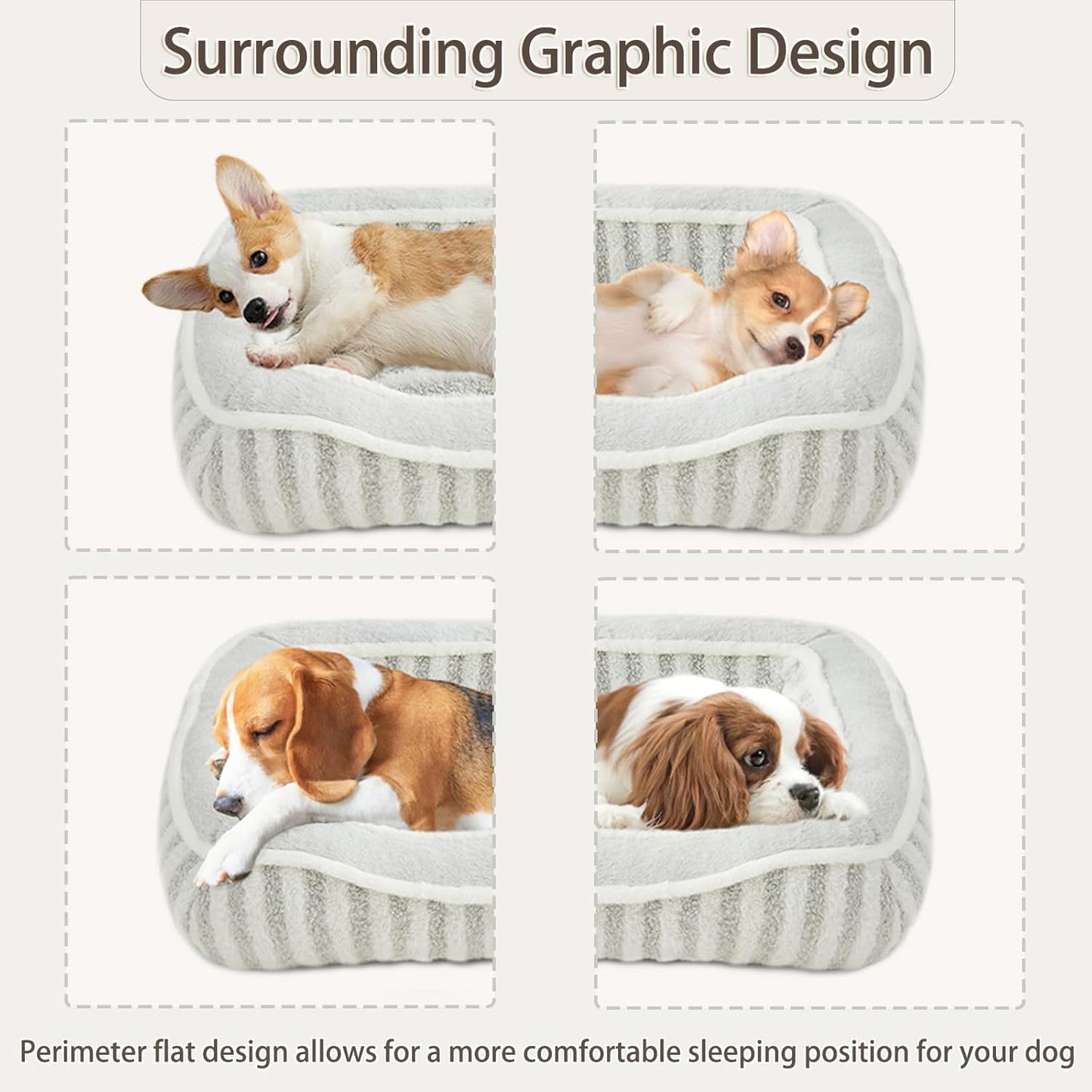 Dog Bed for Small Dogs Breeds,Cat Bed,Puppy Soft Kennel Bed with Pillow,Washable Deluxe Plush Dog Crate Beds,Comfy Durable Rectangular Pet Sleeping Bed & Non-Slip Bottom,Grey(24"X21")