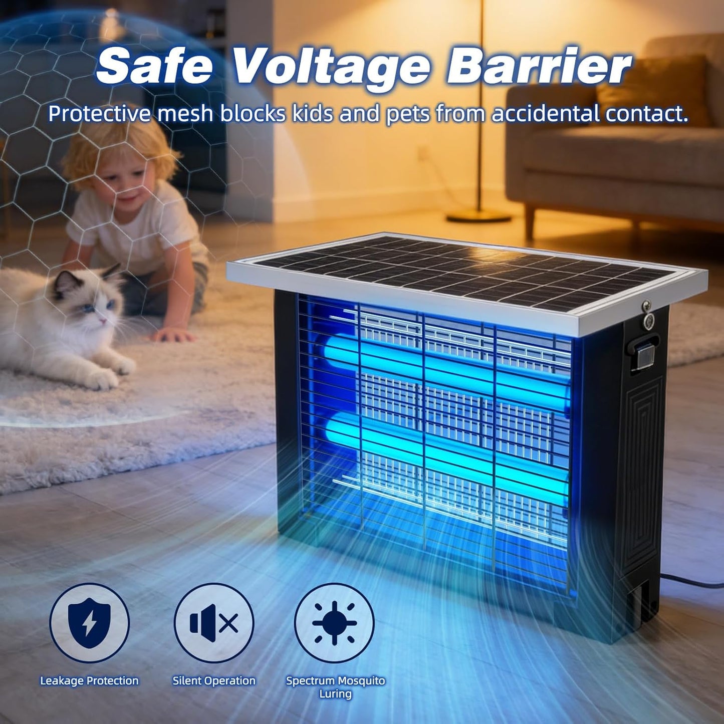 Solar Bug Zapper Outdoor for 2000 sq.ft, Portable Solar Mosquito Zapper with 13 FT Extension Cord, Rechargeable Electric Bug Zapper with High Powered for Patio Garden Backyard RV Camping Pest Control