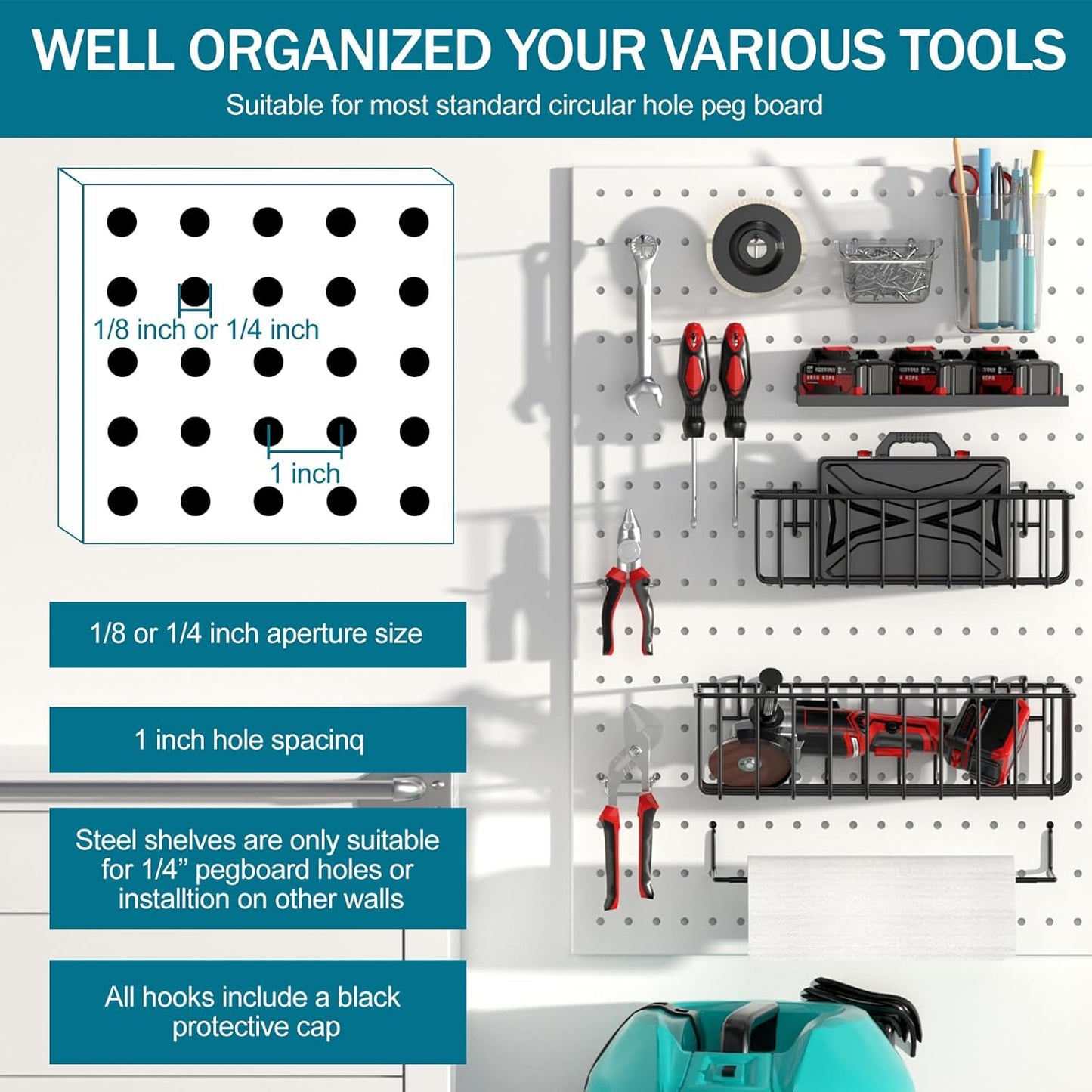 Peg Board Accessories Kit,Pegboard Hooks Assortment with Bins,Cups,Wire Baskets,Paper Towel Holder Can be Used for Pegboard Garage Workbench Craft Room Organizing Tools (Transparent Cup+Box)