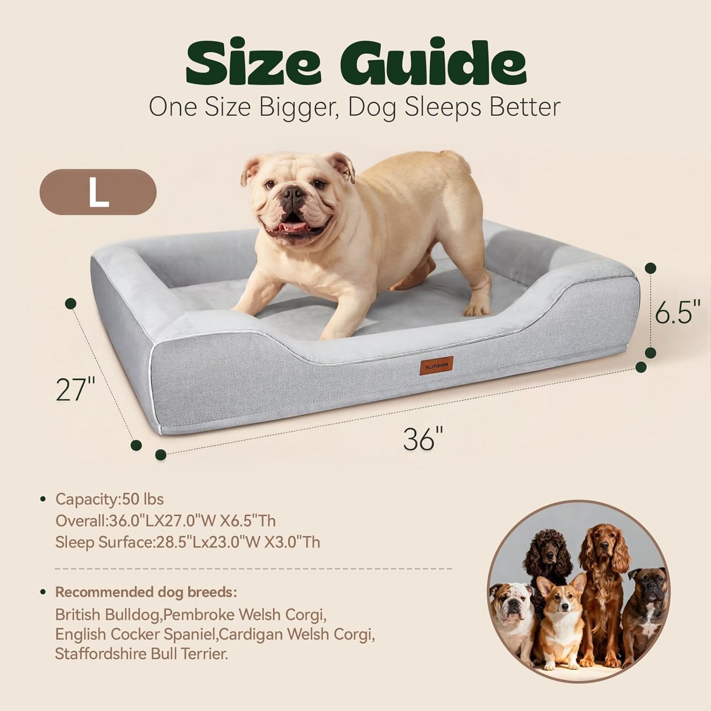 Orthopedic Cooling Dog Bed for Medium Large Dogs,Rectangle Sofa Bed with Cool Gel Memory Foam & Egg Crate Foam,Waterproof Removable Washable Cover, Ideal for Senior Pets,Grey