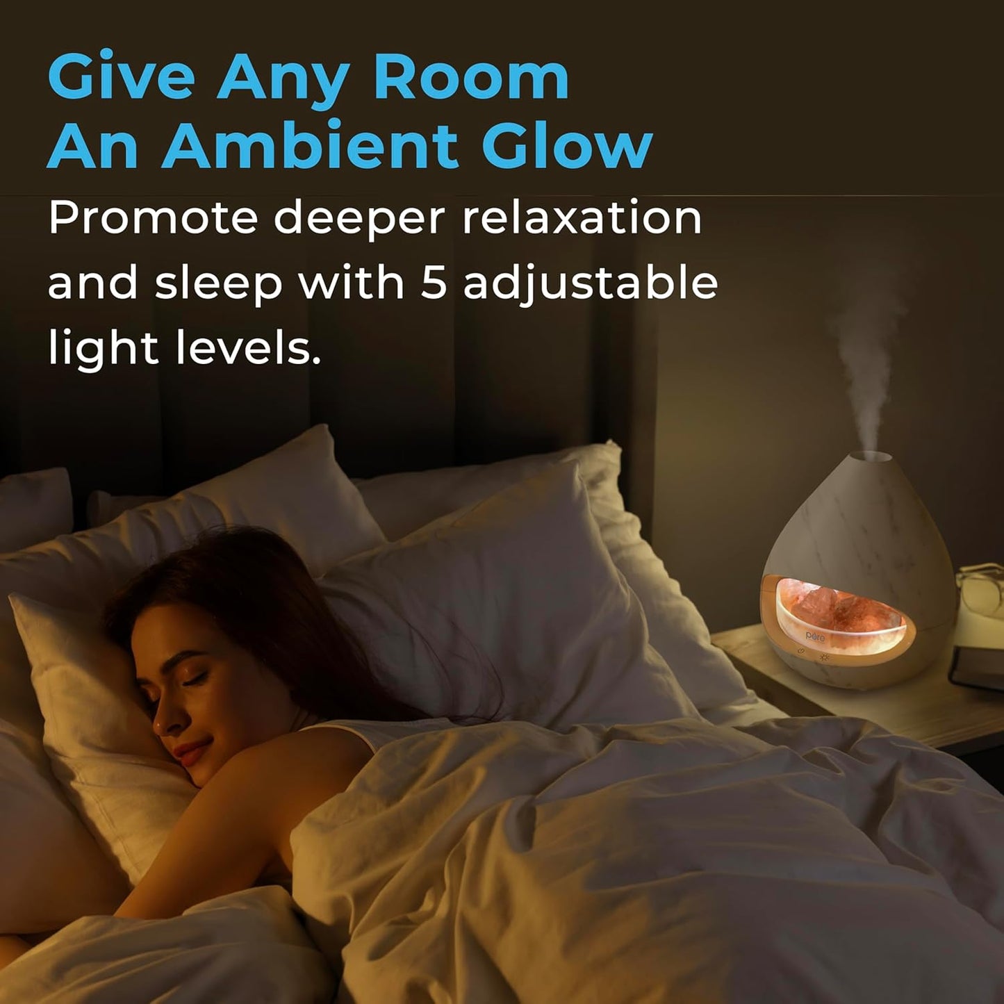 Pure Enrichment® PureGlow™ Crystal - 2-in-1 Himalayan Salt Lamp & Ultrasonic Essential Oil Diffuser, Original Salt Therapy Lamp, 100% Pure Himalayan Salt, Ambient Glow, 160 mL 16-Hour Tank (Marble)