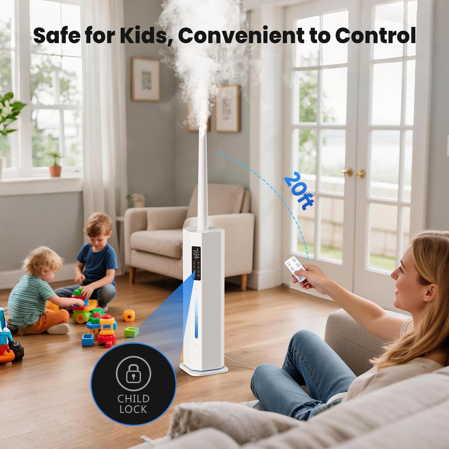 Humidifiers for Bedroom - GloryAir 2.38Gal/9L Top Fill Cool Mist Humidifier for Large Room 500ft² 120H Last with Auto Mode 7-Color Light Humidistat Aroma Box Quiet Humidifiers for Plants Baby & Adults