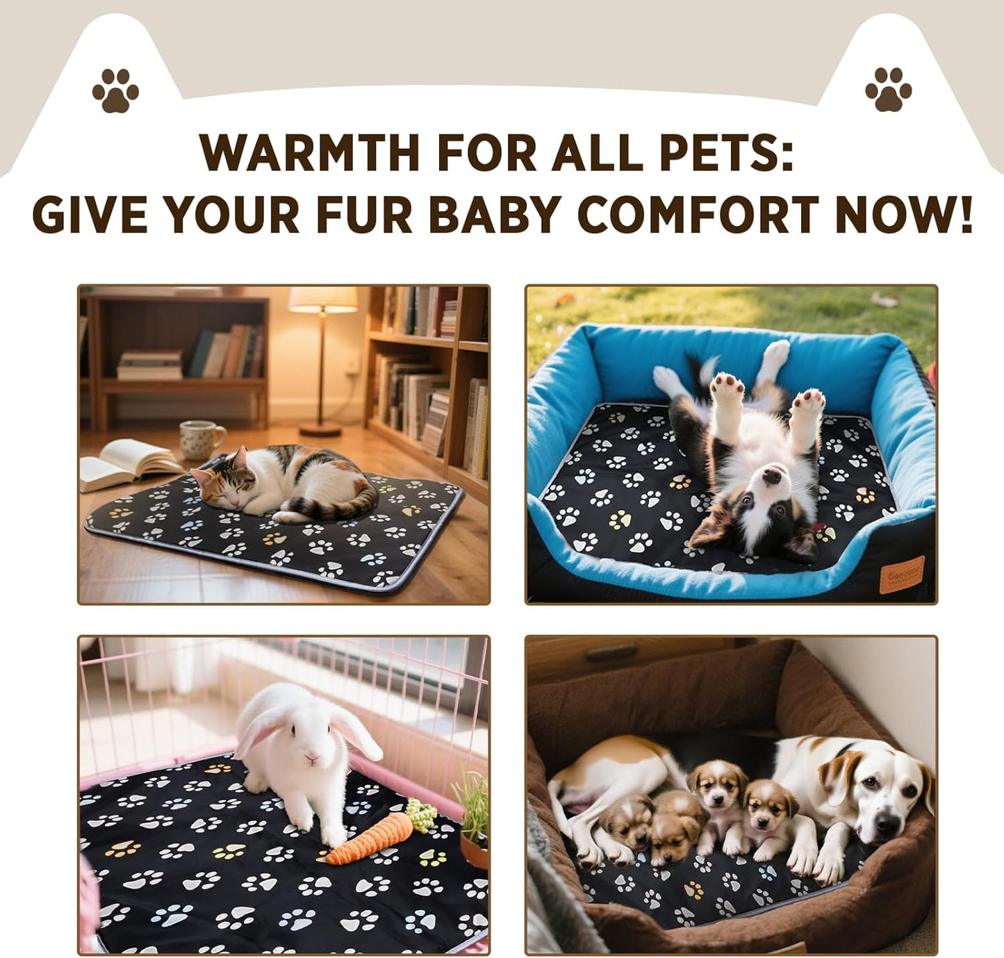 furrybaby Dog Heating Pad (24 x 16 in), Waterproof Pet Heating Pad for Dogs & Cats, Timer or Always-On Mode, Adjustable Temperature, Chew-Resistant, Black