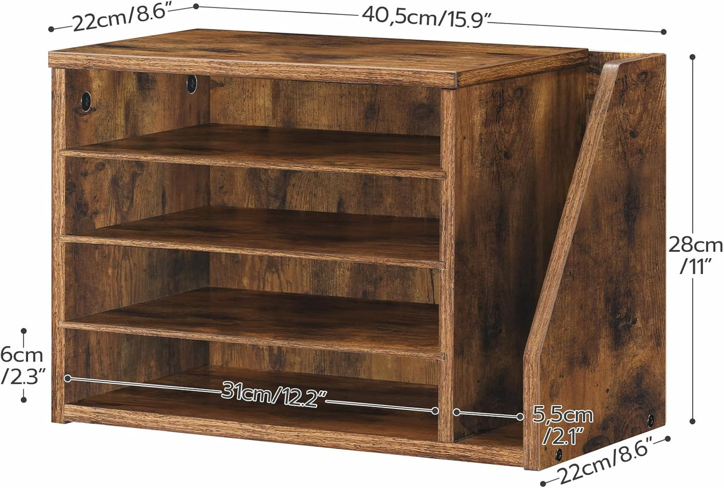 HOOBRO Mail Sorter, Literature Organizer with Adjustable Shelves, Paper Organizer for Office, Home, Wood Countertop File Holders, Mails, Magazines, Rustic Brown FG41WF01