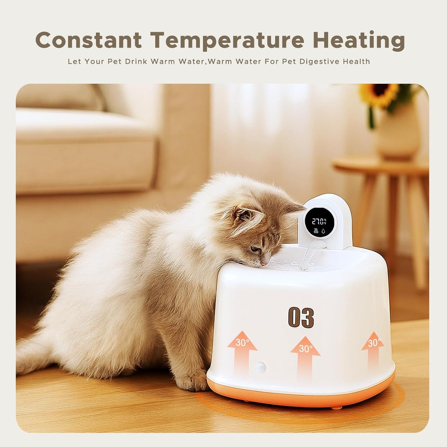 Cat Water Fountain, 2.5L Automatic Pet Water Dispenser with Ultra Filtration, Wireless Pump & Thermostatic Control, Quiet Indoor Cat Dog Fountain, Multi-Stage Filter for Clean Water
