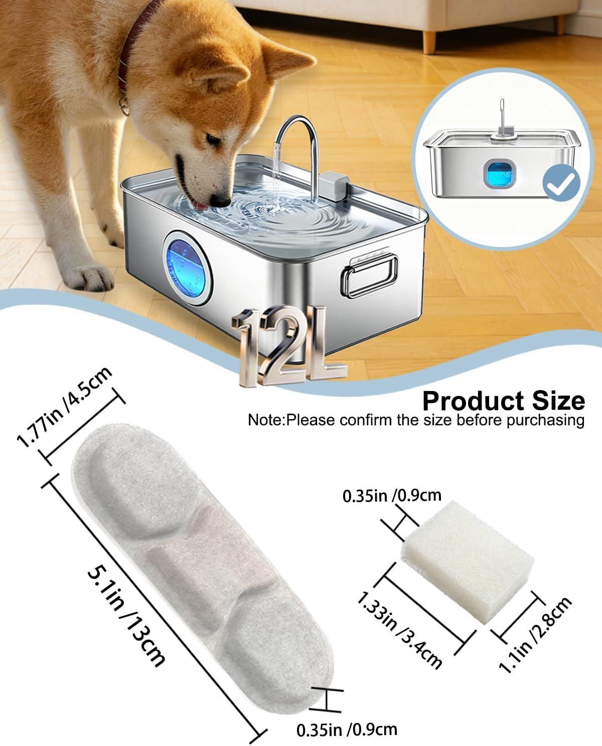 12-Pack Dog Water Fountain Filters Compatible with Zuqqony DYSJ01 12L Water Fountain,Pet Water Replacement Filters fit for MAILOFY WF160 16L & WF120 12L FIYOVA Pet Water Dispenser with Visible Window