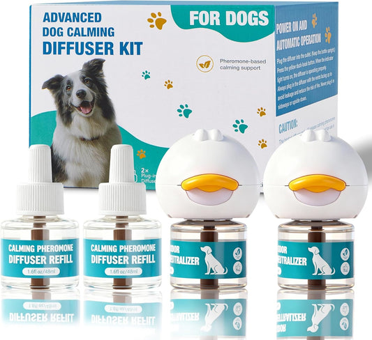 Dog Calming Diffuser, Calming Pheromones Diffuser Kit Appeasing Pheromone Diffuser to Calm (2Plug in+4Refill) for Anxiety Relief Reduce Aggression Fighting Barking Stress