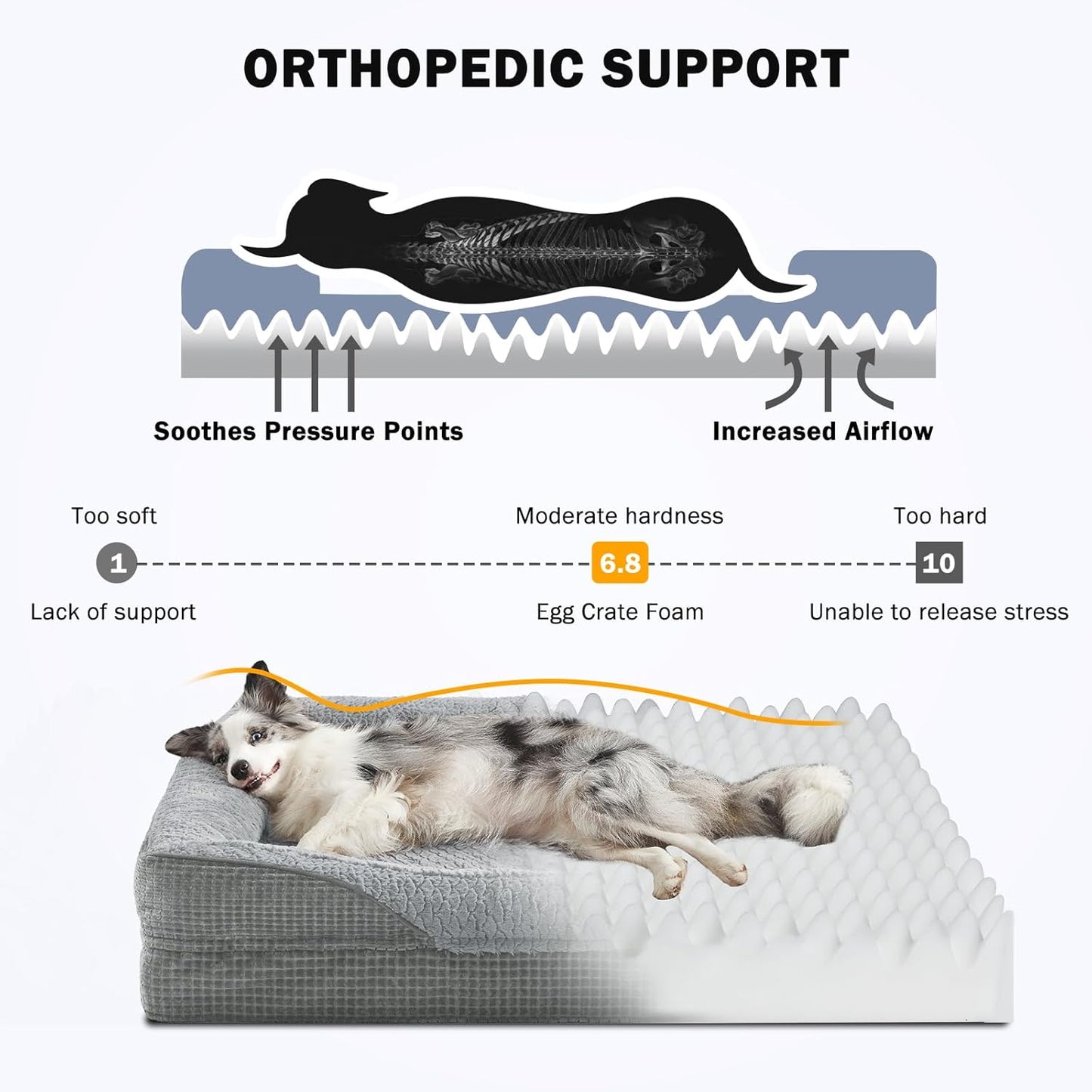 INVENHO Orthopedic Dog Beds Large Sized, XL Washable Egg-Crate Memory Foam Dog Couch Bed with Washable Removable Cover, Waterproof Lining and Nonskid Bottom