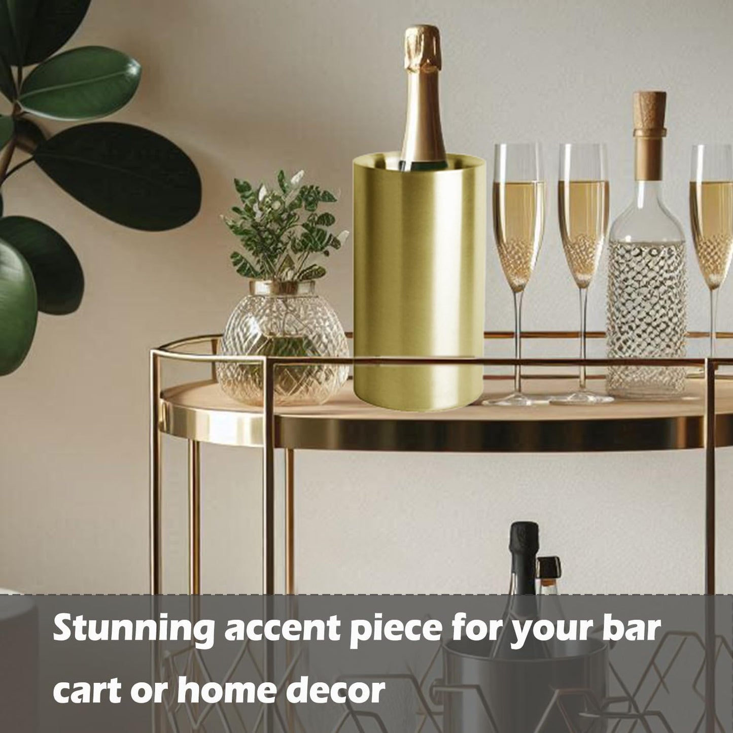 Gold Wine Chiller Bucket for Bottle 750ml Wine Chiller Champagne Cooler Insulated for Parties Keep Wine & Beverage Cold Bar Cart Accessories