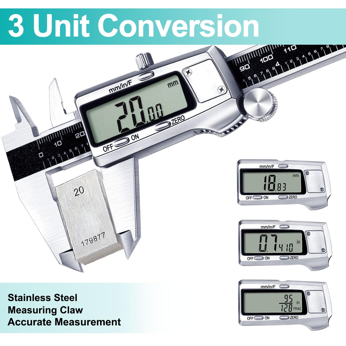 Kynup Digital Caliper, Caliper Measuring Tool, Micrometer Dial Vernier Caliper Digital, Full Turn Off, Stainless Steel, Switch from Inch Metric Fraction, Black(6Inch/150MM)