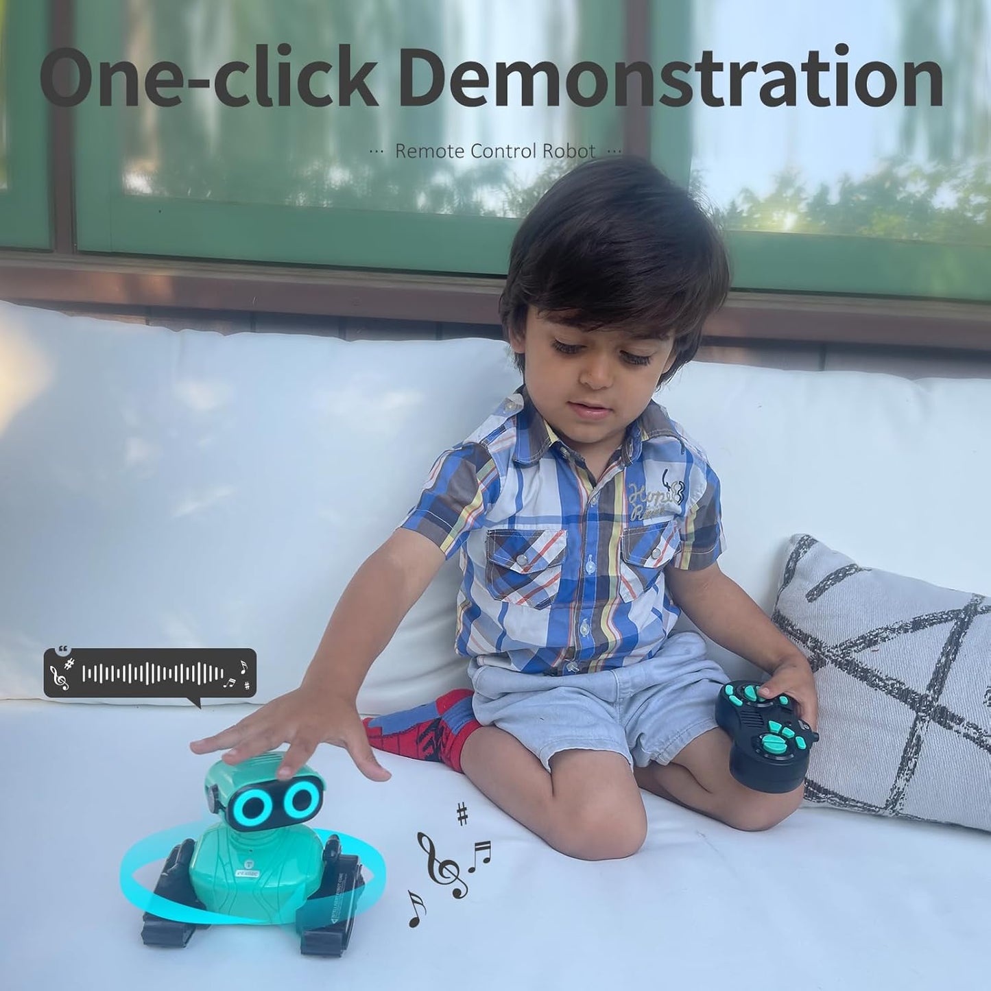 GILOBABY Remote Control Robot Toy for Kids 3-5 Years, Flashing LED Eyes, Dancing and Flexible Moves, Auto Demo Mode, Gift for Boys (Blue)