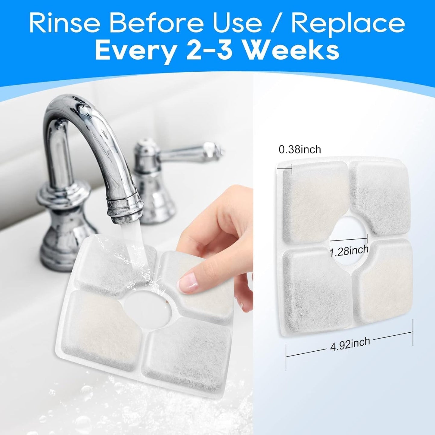 8PCS Cat Water Fountain Filter Fit for 84oz/2.5L Square Cat Filters for Water Fountain, 3-Layer Filtration System with Pet Fountain Filter Replacement