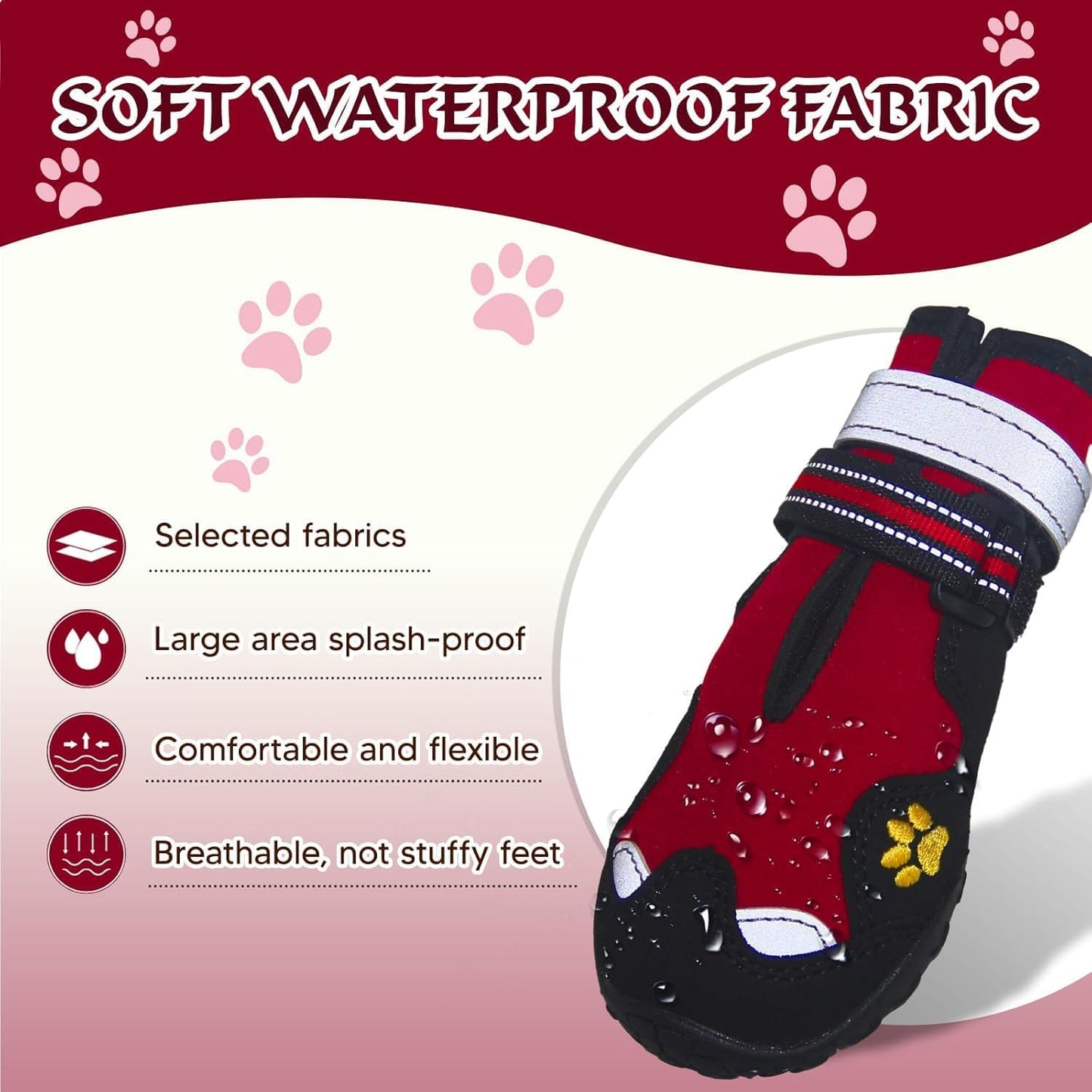 Dog Shoes for Large Dogs, 360°Anti Slip Medium Dog Boots & Paw Protectors Winter Snowy, Waterproof 4Pcs Dog Booties with Reflective Strips (Size 7: 2.76''x3.27''(W*L), Red)