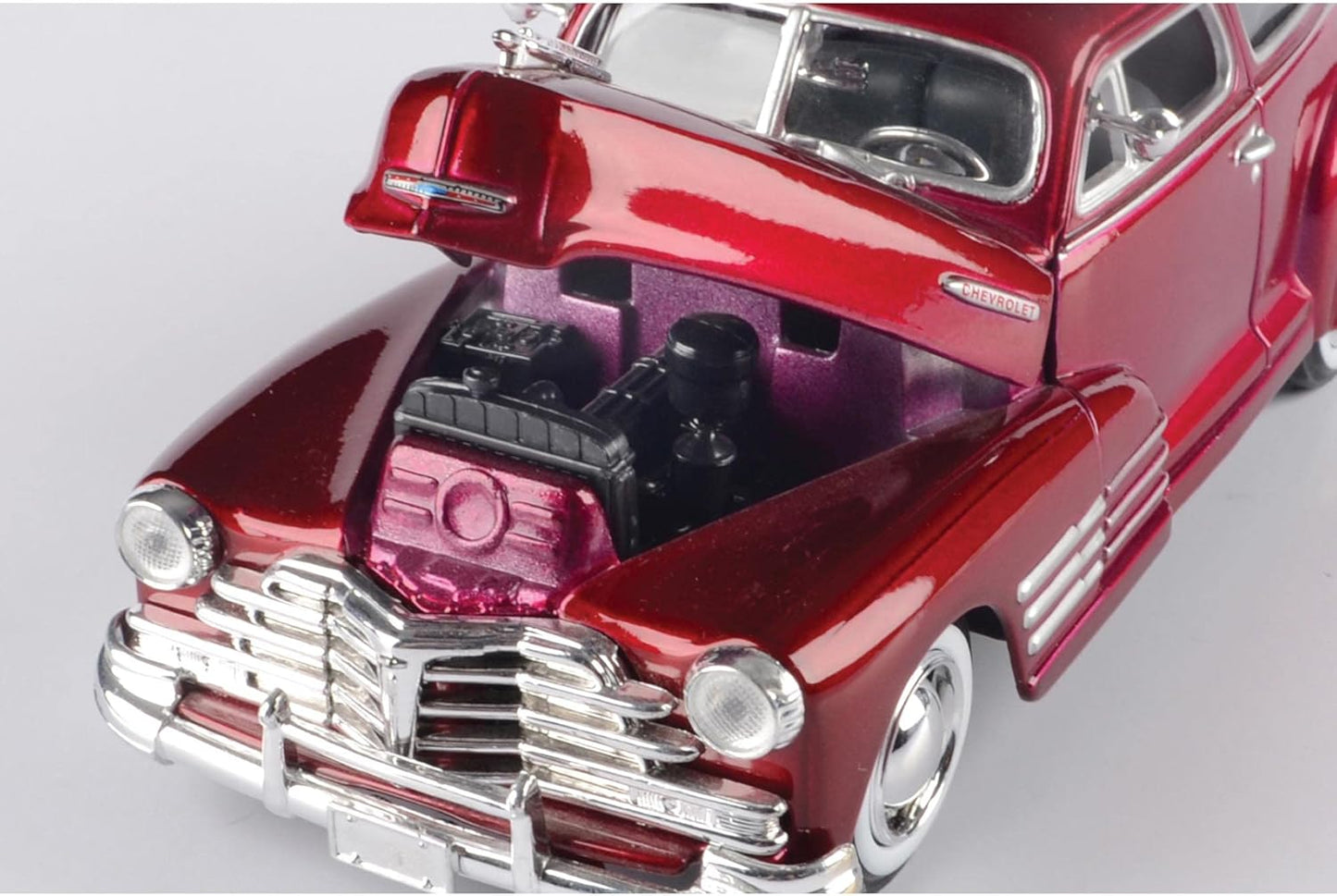 1948 Chevy Aerosedan Fleetline, Red - Motormax Premium American 73266-1/24 Scale Diecast Model Car, Unisex-Children