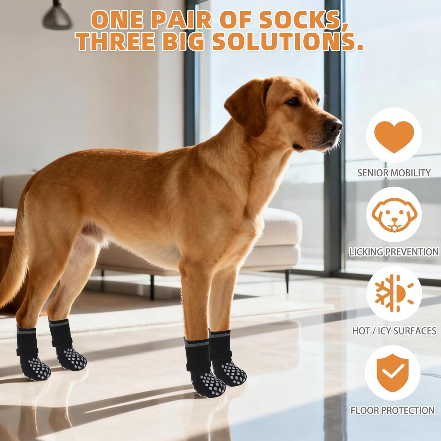 KOOLTAIL Anti Slip Dog Socks Booties to Prevent Licking Paws Scratching, Pet Boots&Paw Protector for Hardwood Floors, Dog Shoes for Winter, Traction Control Grip Socks for Small Medium Large Dogs M