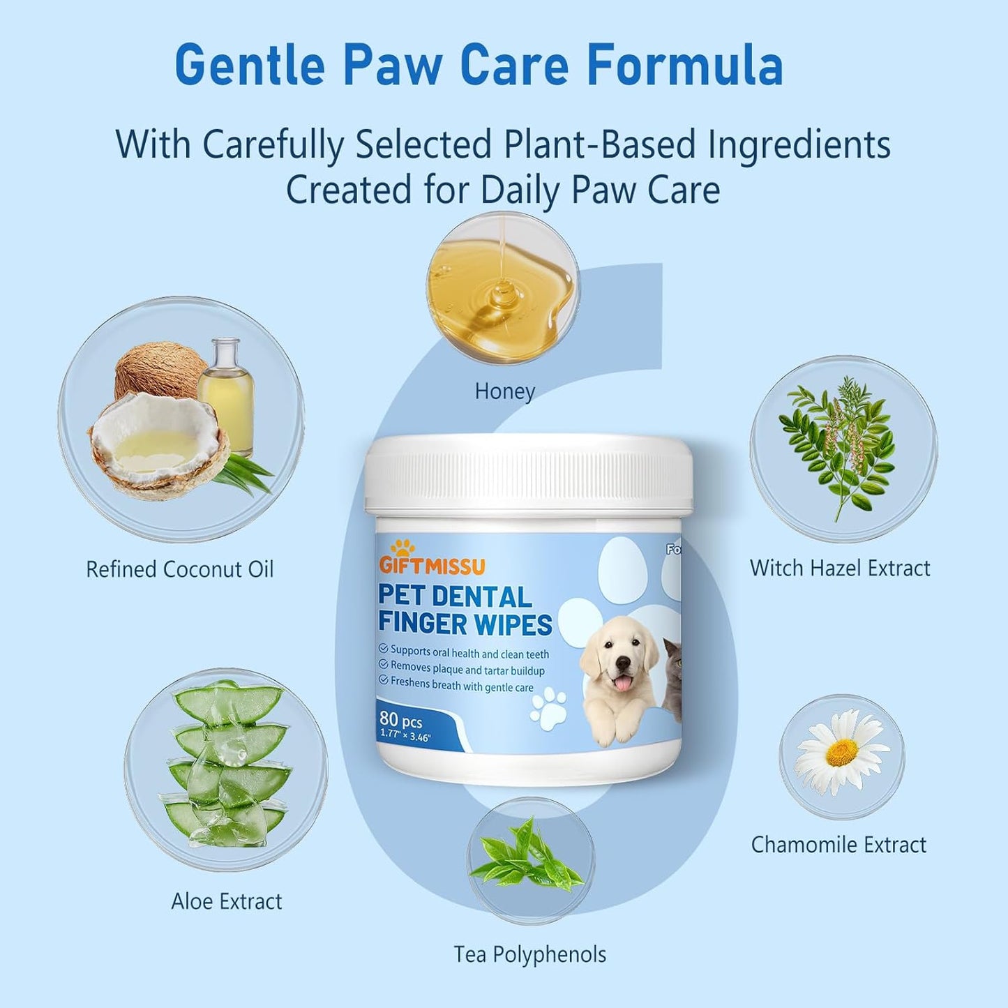 80 Counts Pet Dental Finger Wipes for Dogs and Cats - Disposable Dog Teeth Cleaning Wipes for No-Rinse Daily Oral Care, Pet Tooth Cleaning Wipes