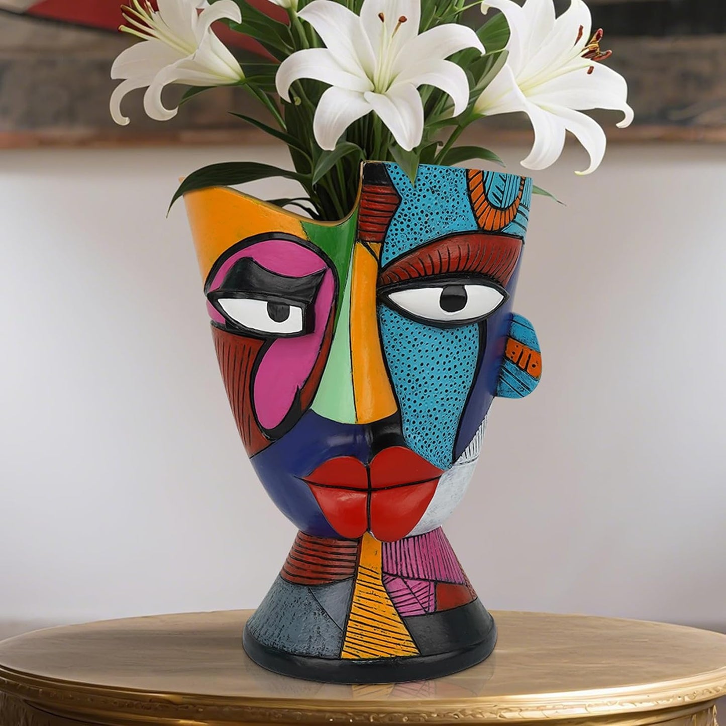 Abstract Face Planters Pots Head 7.8 Inch with Drainage - Decorative Plant Pots Retro Rainbow Design, Cute Unique Planter for Succulents/Snake Plants/Cactus Indoor & Outdoor