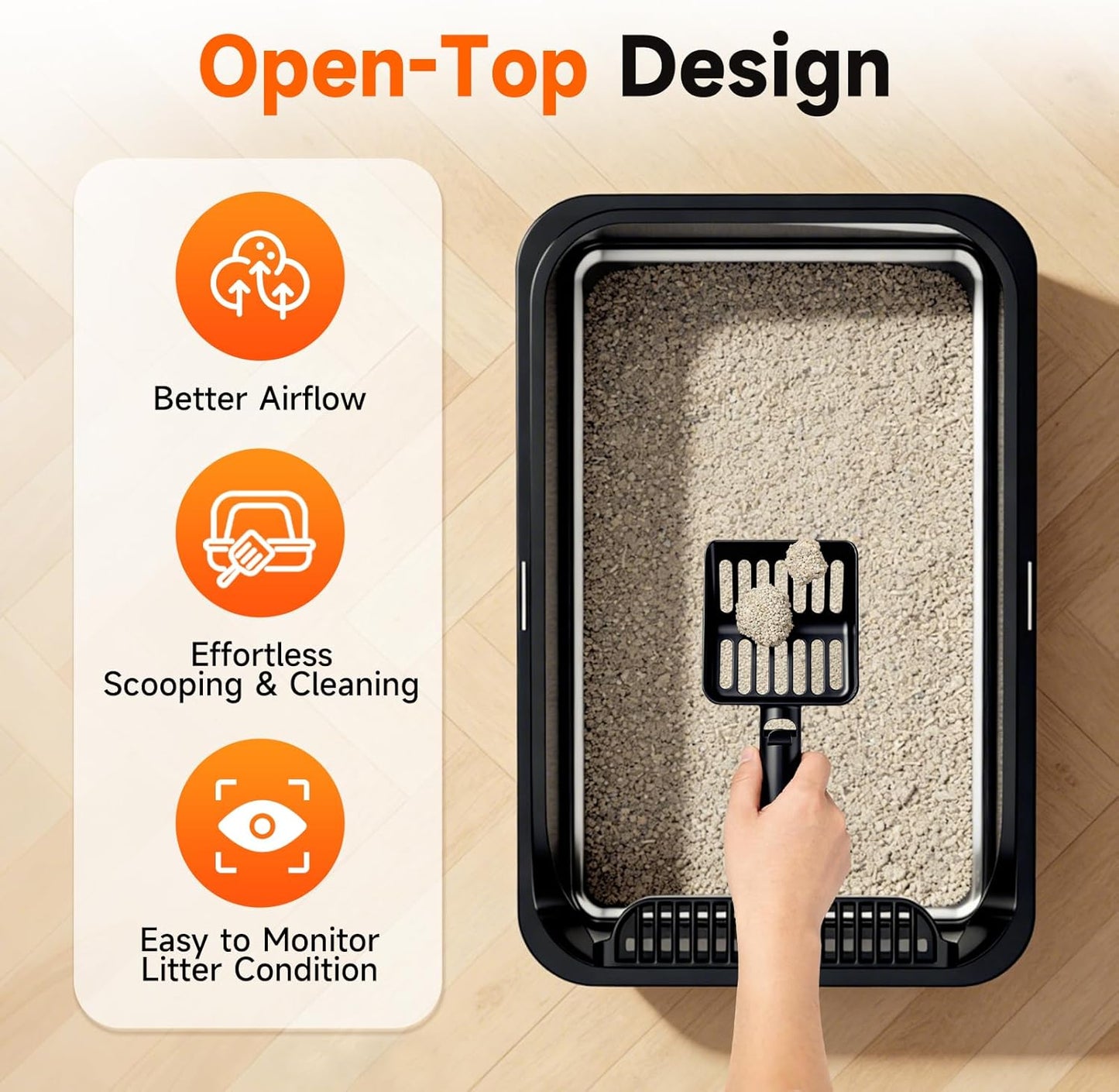 Stainless Steel Cat Litter Box, Extra Large XL Odor Free Metal Litter Box with High Sides Lid, Open Top Litter Pan Include Scoop Easy Cleaning Anti-Scratch Kitty Cat Box Anti-Urine Leakage, Non-Sticky