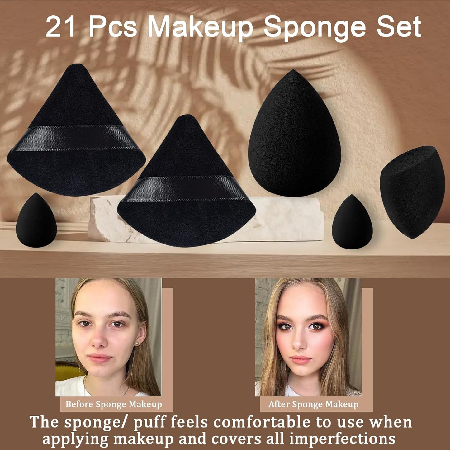21 pcs Black Makeup Sponge Bulk:Makeup Sponges 21 Pcs for Liquid, Cream, and Powder, Multi-colored Pink make up sponges for foundation