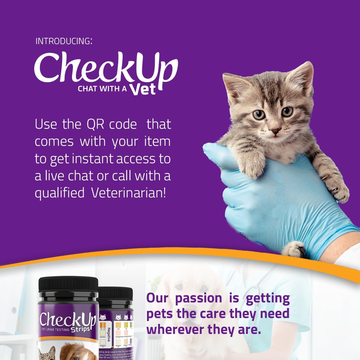 KIT4CAT CheckUp Cat and Dog UTI Urine Test Strips | 3 Parameters CheckUp in 1- a More Detailed Test of 3 UTI Related Markers - pH, Nitrite and Leukocytes Levels x50