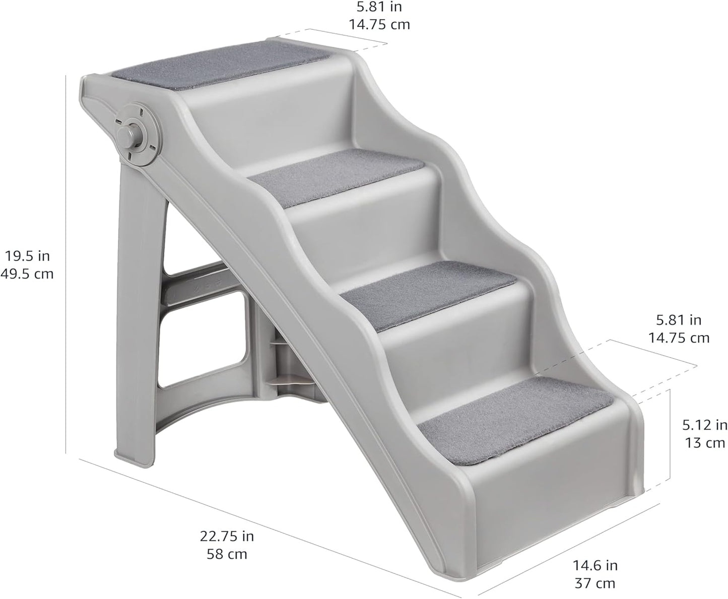 Amazon Basics Foldable Non-Slip Pet Stairs for Small Dogs and Cats, Senior Pets, Easy to Climb, 14.6" x 22.75" x 19.5", Grey