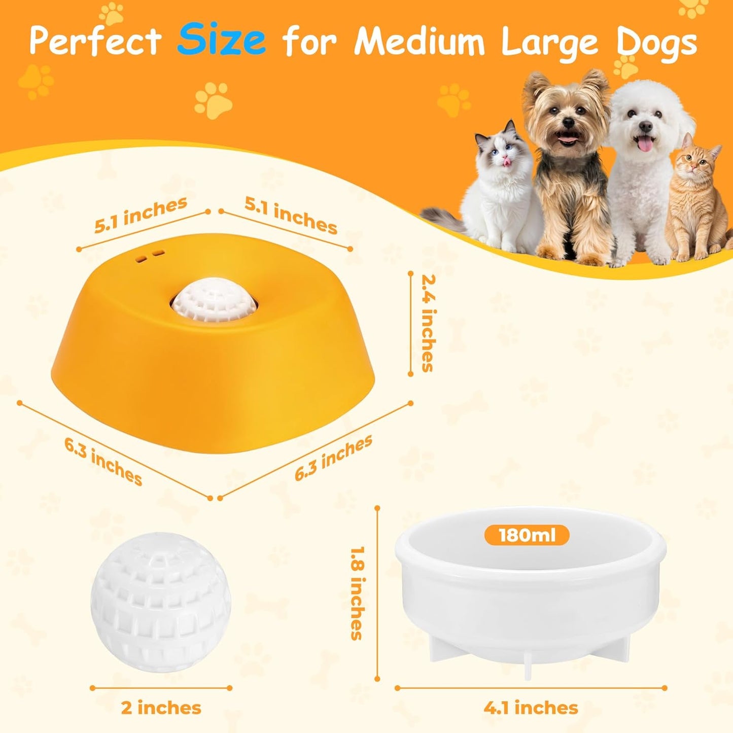 Dog Licking Toy, Slow Feeder Dog Bowls for Medium Large Breeds, Anti-Slip Dog Lick Bowl for 3/4 Cup Yogurt, Bone Broth, and Other Liquid Treat, Licking Bowl for Dietary Supplement (Yellow)