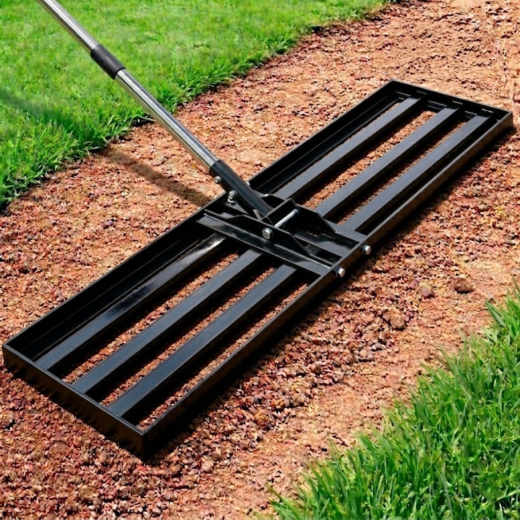 30x10 inch Lawn Leveling Rake, Yumatum 72" Effort Saving Lawn Leveler Tool, Stainless Steel Handle Lawn Leveler for Golf Course Yard Pasture Garden, Professional Lawn Care Landscape Rake