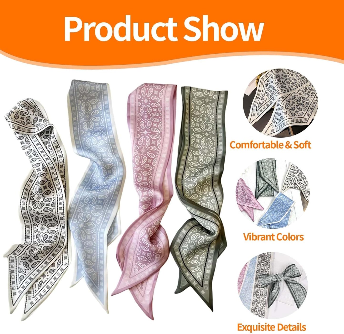 24PCS Fashion Scarves for Women Multifunctional Neck Scarves Purse Scarf Headbands for Bags Hair Accessories