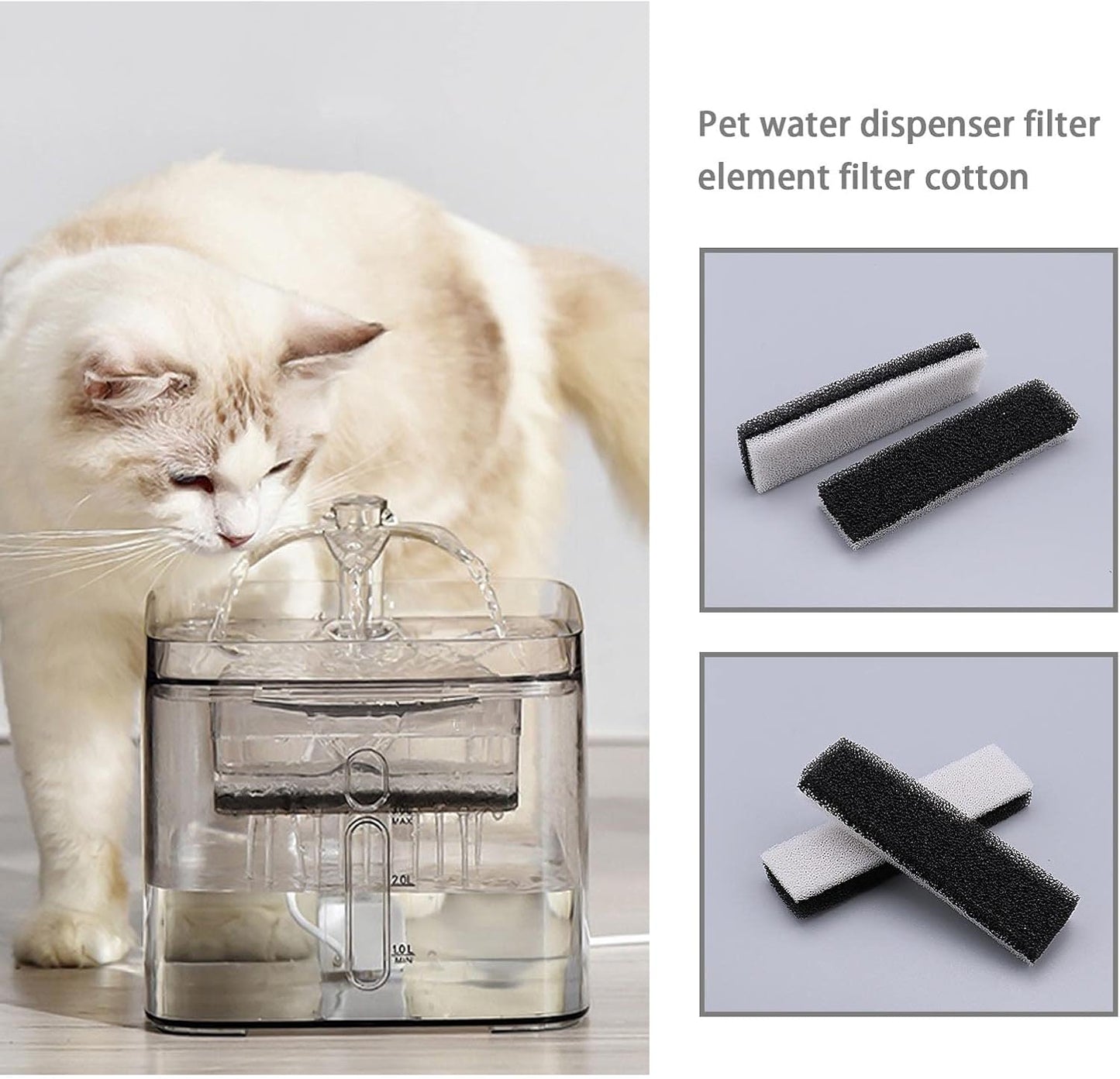 ECSiNG 4PCS Cat Water Fountain Filters Compatible with WF020 Water Fountain Replacement Filters Pet Water Dispenser Filters 12x3x1.6cm